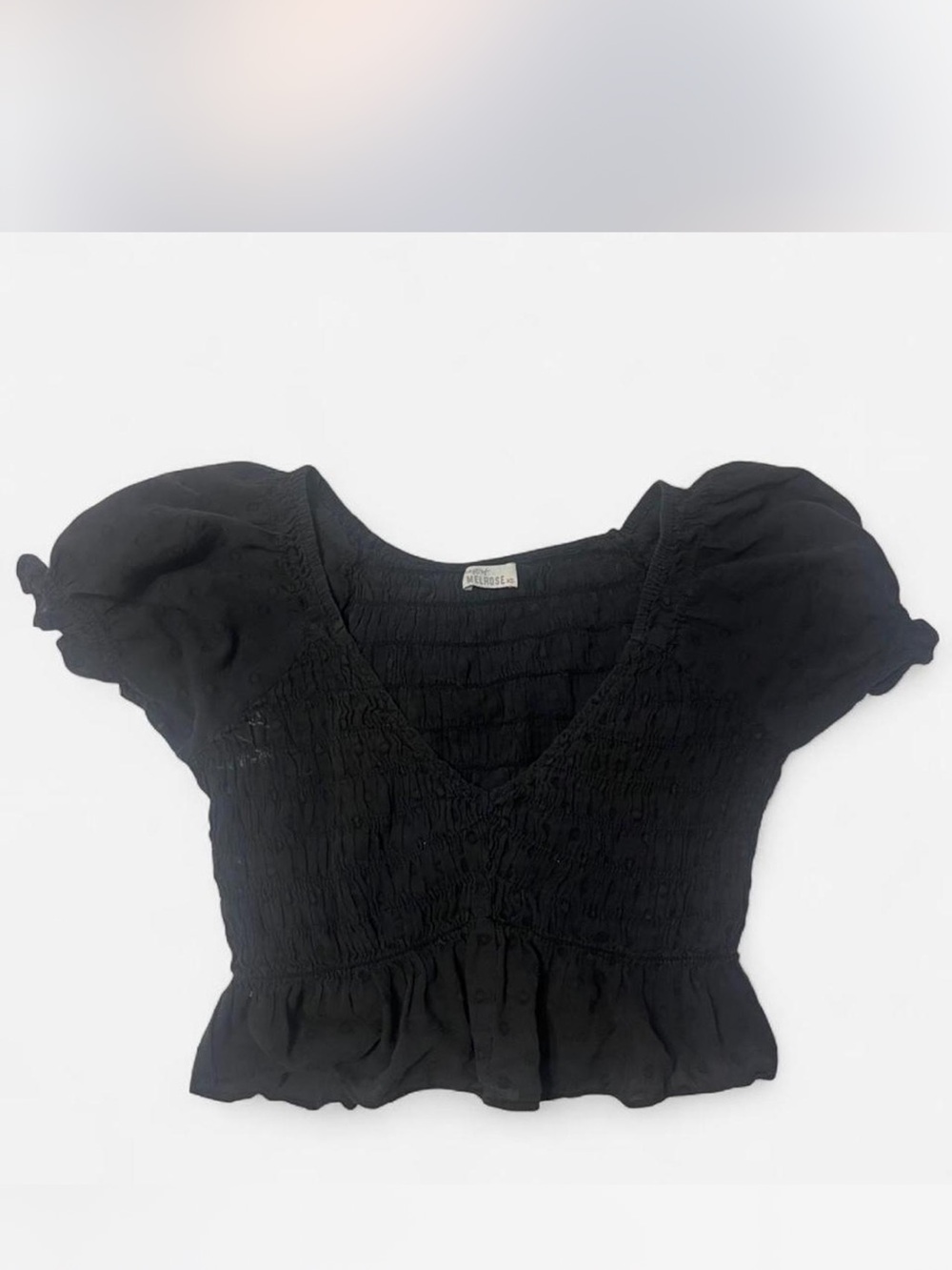 V-Neck Black Puff Sleeve Crop Top